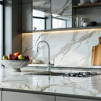 Quartz countertops in kitchen